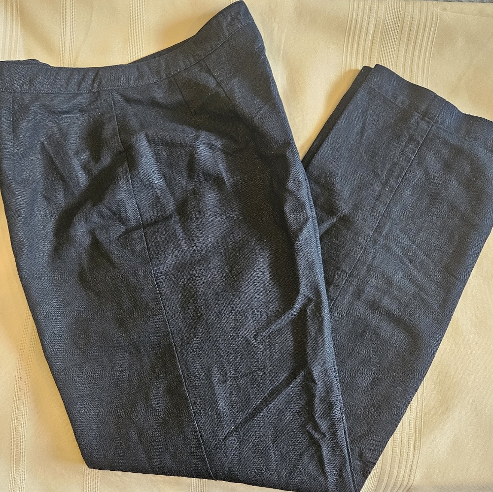 Liz Claiborne Navy Blue Dress Linen Pants with Sleek Silhouette Waist 15" Approx